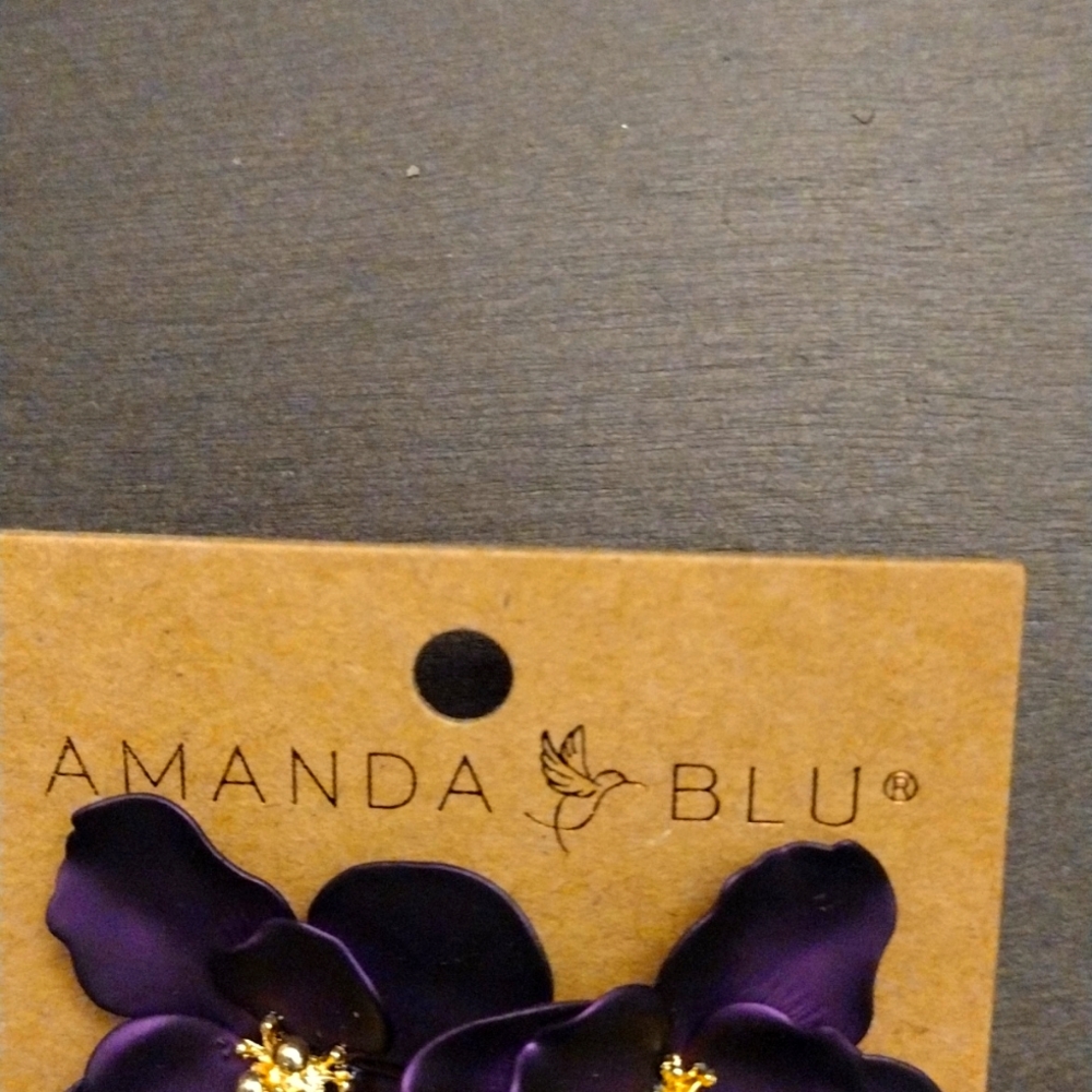 Hand Painted Purple Flower Earrings Brass - Amanda Blu’s - Picture 5 of 7